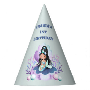 Magical Mermaid Watercolor 1st Birthday  Party Hat