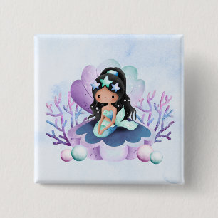 Magical Mermaid Watercolor Birthday 15 Cm Square Badge