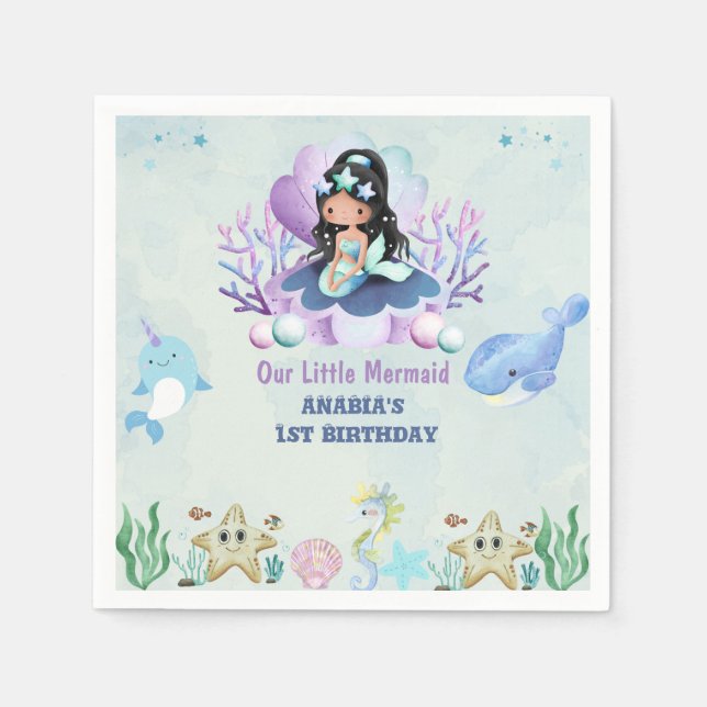 Magical Mermaid Watercolor Birthday Party  Napkin (Front)