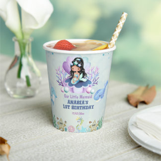 Magical Mermaid Watercolor Birthday Party Paper Cups