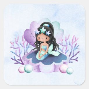 Magical Mermaid Watercolor Birthday Square Sticker