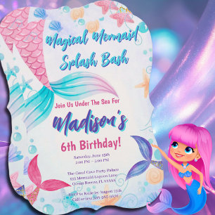 Magical Mermaid Watercolor Tail Birthday Party  Invitation
