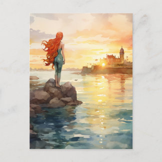 Magical Mermaid Watercolor with Lighthouse - Fanta Holiday Postcard