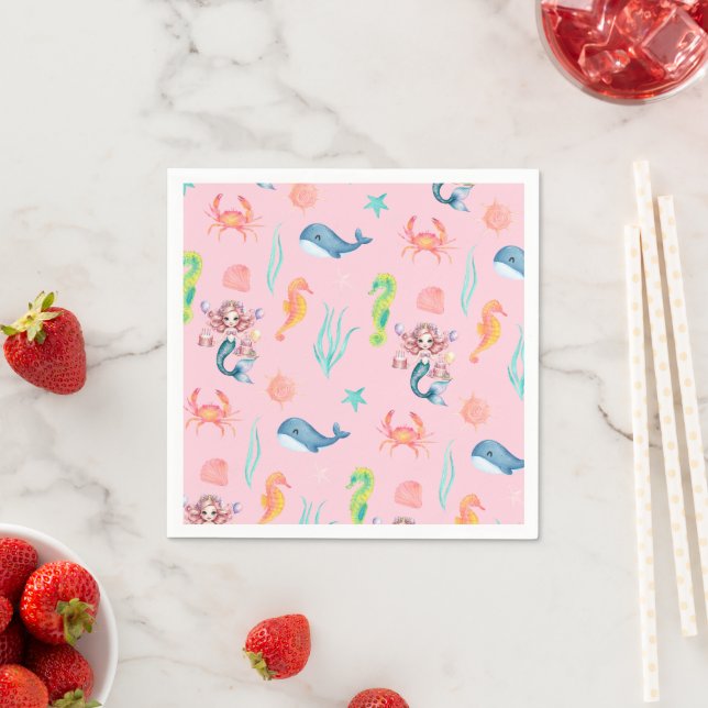 Magical mermaid whale rainbow Birthday girl party Napkin (Insitu)