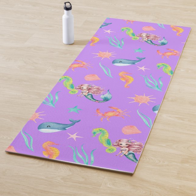 Magical mermaid whale rainbow Birthday girl party Yoga Mat (In Situ)