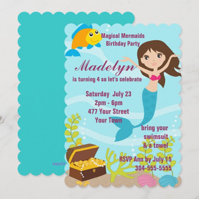Magical Mermaids Pool Party Invitation (Front/Back)