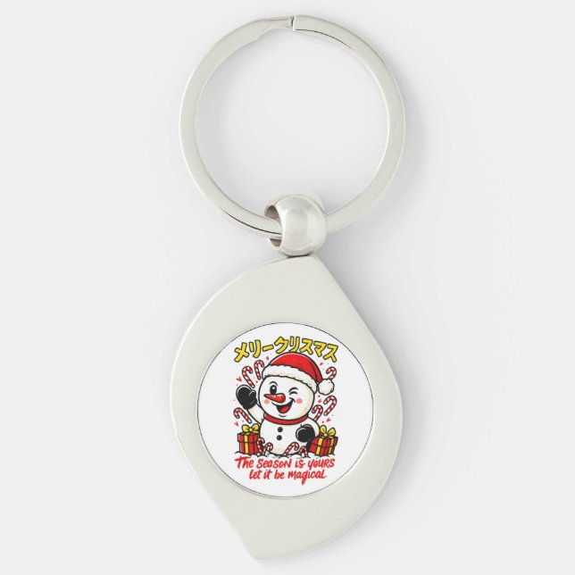 Magical Merry Christmas Snowman Festive Candy Cane Key Ring (Front)
