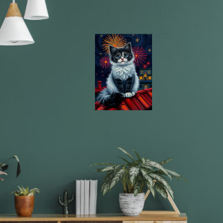 Magical Midnight Kitten Poster – Fluffy Cat Art