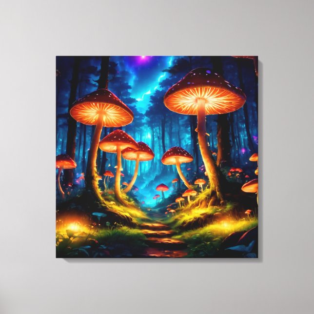Magical Midnight Mushroom Forest Canvas Print (Front)