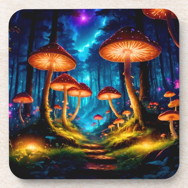 Magical Midnight Mushroom Forest Coaster (Front)