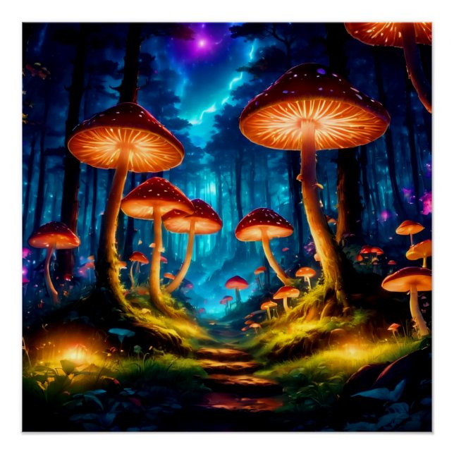 Magical Midnight Mushroom Forest Poster (Front)
