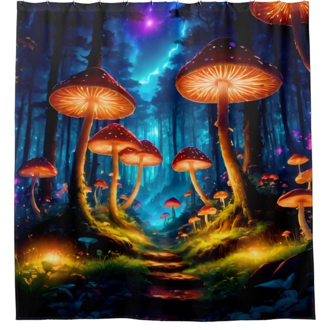 Magical Midnight Mushroom Forest Shower Curtain (Front)