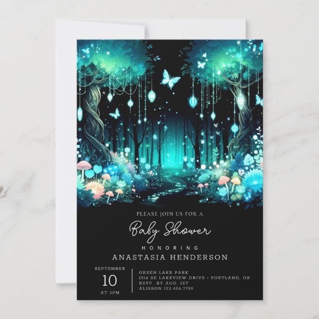 Magical Modern Enchanted Forest Baby Shower Invitation (Front)