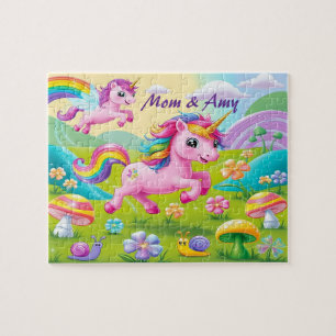 Magical Mom & Baby Unicorn Mushroom Flower Meadows Jigsaw Puzzle