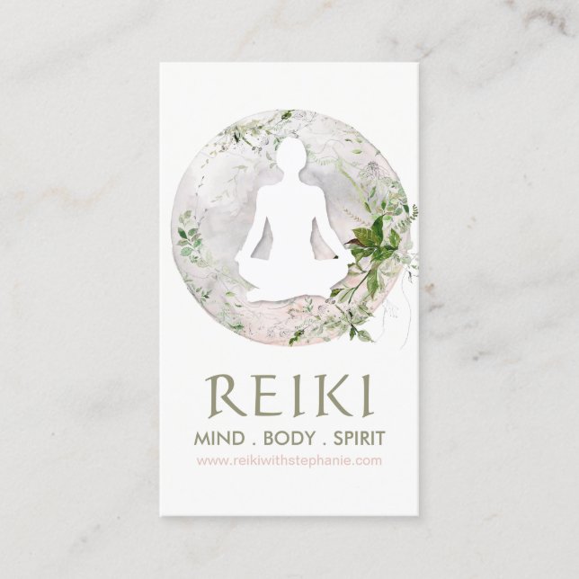 Magical Moon and Greenery Reiki Business Cards (Front)