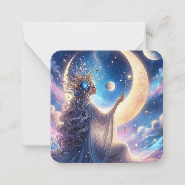 Magical Moon Goddess Valentines Day Note Card (Front)