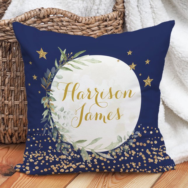 Magical Moon & Stars Navy Gold Baby Boy Nursery Cushion (Creator Uploaded)