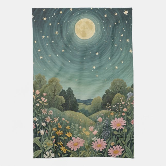 Magical Moonlit Meadow Tea Towel (Vertical)