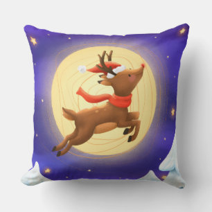 Magical Moonlit Reindeer Throw Pillow
