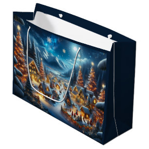 Magical Moonlit Snowy Christmas Village Large Gift Bag