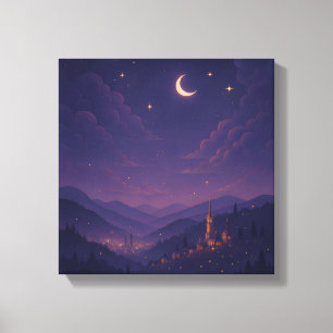 Magical Moonlit Village Nightscape Canvas Print