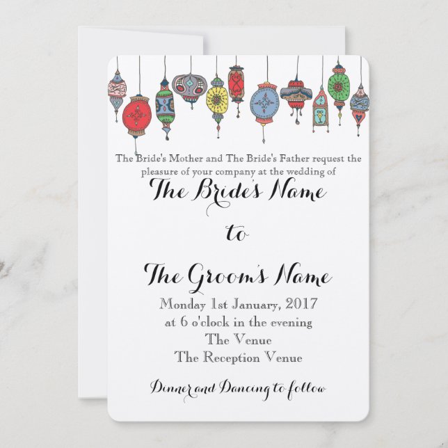 Magical Moroccan Lanterns Wedding Invitation (Front)