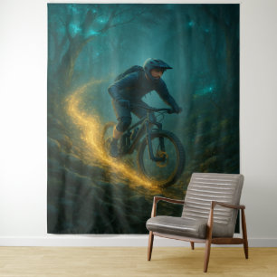 Magical Mountain Biking Adventure Trail Scene  Tapestry