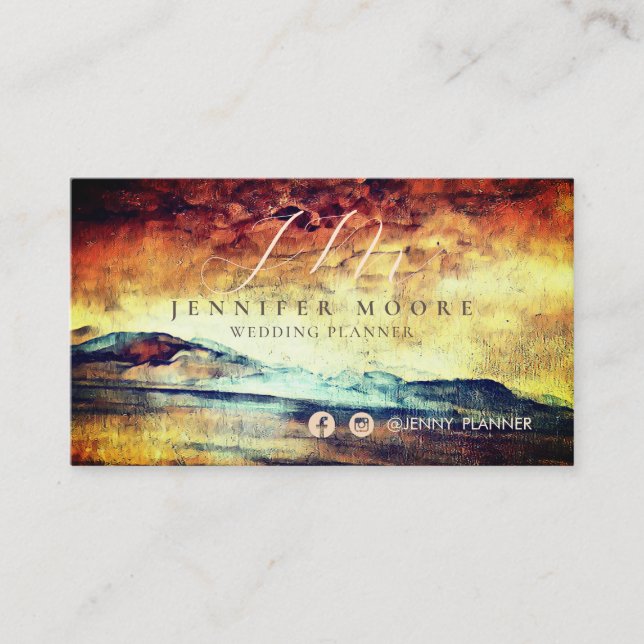 Magical Mountains Abstract Monogrammed Business Card (Front)