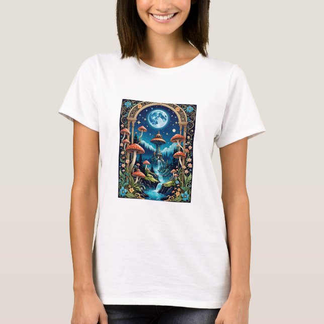 Magical Mushroom Fantasy Moonlit Forest T-Shirt (Front)