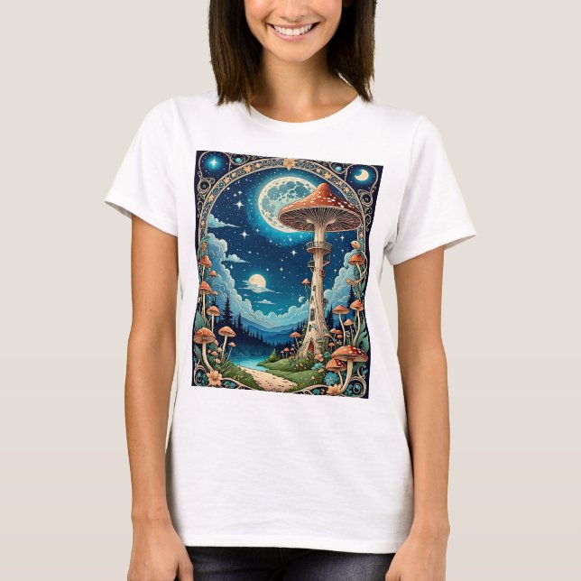 Magical Mushroom Fantasy Moonlit Forest T-Shirt (Front)