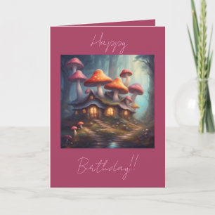 Magical Mushroom Homes Happy Birthday Holiday Card