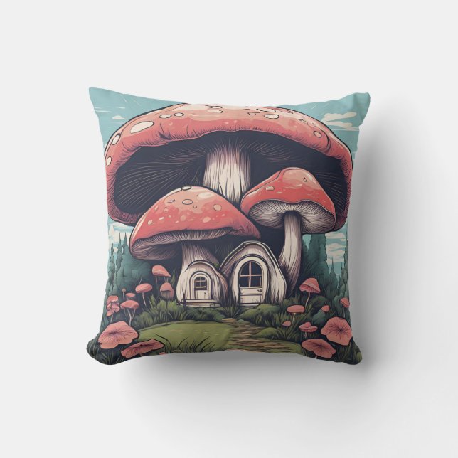 Magical Mushroom Meadow D6 Cushion (Front)