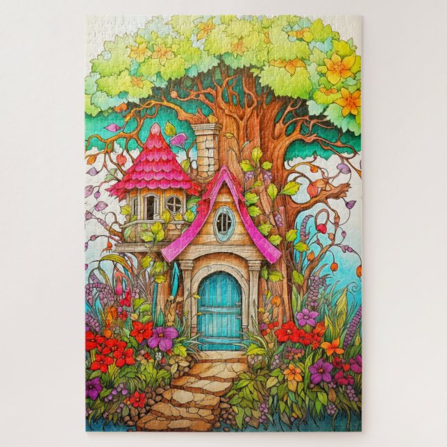 Magical Mushroom Treehouse Drawing Jigsaw Puzzle (Vertical)
