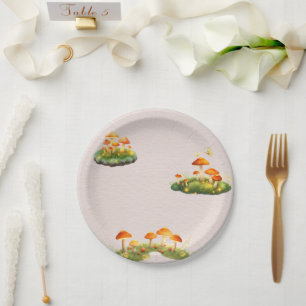 Magical Mushroom Woodland Greenery Baby Shower Paper Plate