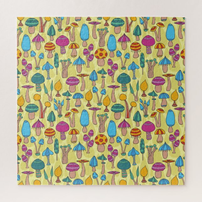 Magical Mushrooms Doodle Seamless Pattern Jigsaw Puzzle (Vertical)