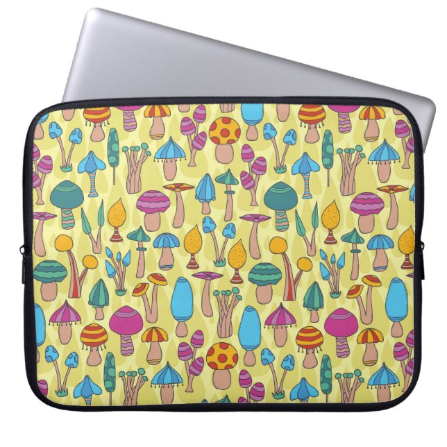 Magical Mushrooms Doodle Seamless Pattern Laptop Sleeve (Front)