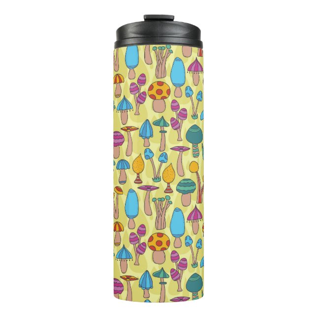 Magical Mushrooms Doodle Seamless Pattern Thermal Tumbler (Front)