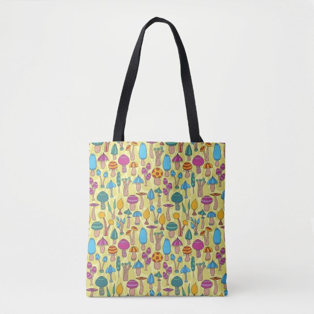 Magical Mushrooms Doodle Seamless Pattern Tote Bag (Front)