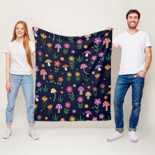 Magical Mushrooms with Whimsical Flowers Pattern  Fleece Blanket