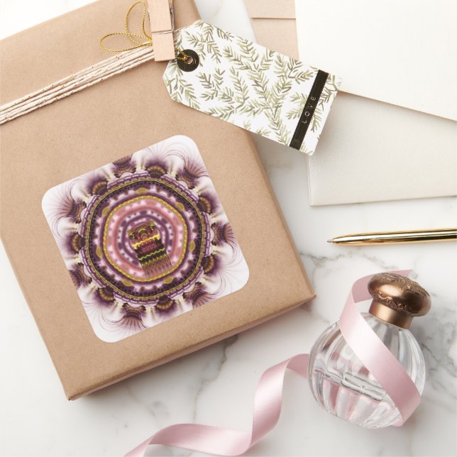 Magical mystical fractal bright pattern square sticker (Gifting)