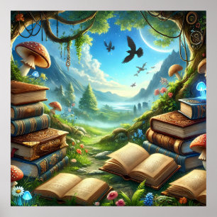 Magical Nature and Old Books Poster