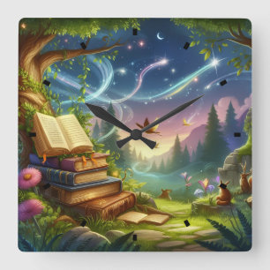 Magical Nature and Old Books Wall Clock