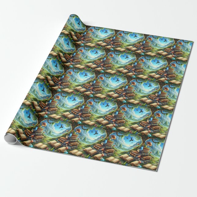 Magical Nature and Old Books Wrapping Paper (Unrolled)