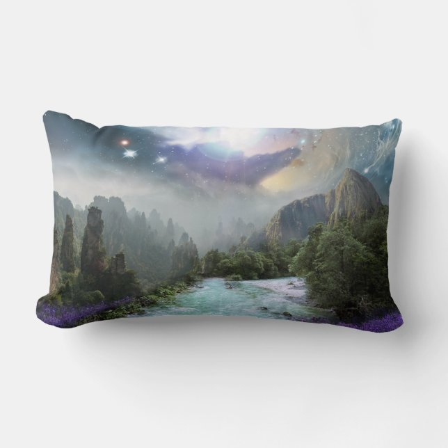 Magical Nature Landscape with Rushing Water Lumbar Cushion (Front)