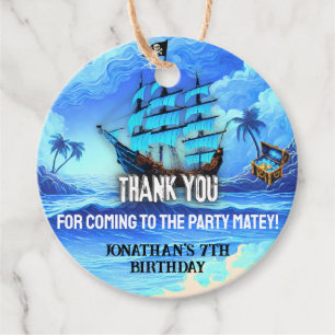 Magical Neon Blue Glow Pirate Ship Party Thank You Favour Tags