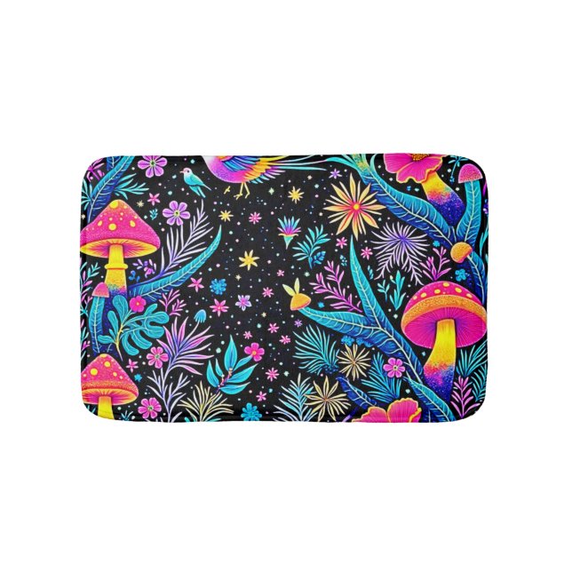 Magical Neon Forest Night Dream Design Bath Mat (Front)