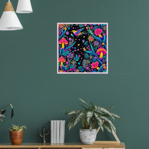Magical Neon Forest Night Dream Design Poster