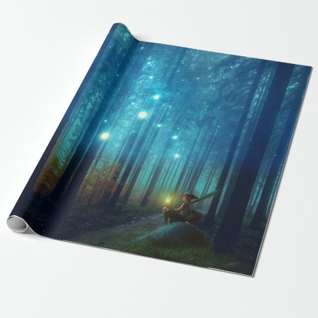 Magical Night Forest Trees Fairy Tale Wrapping Paper (Unrolled)