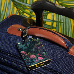 Magical night garden of blooming roses luggage tag