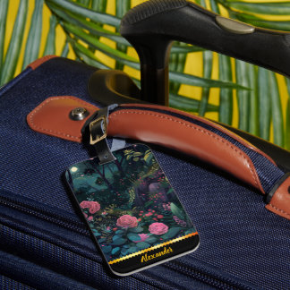 Magical night garden of blooming roses luggage tag